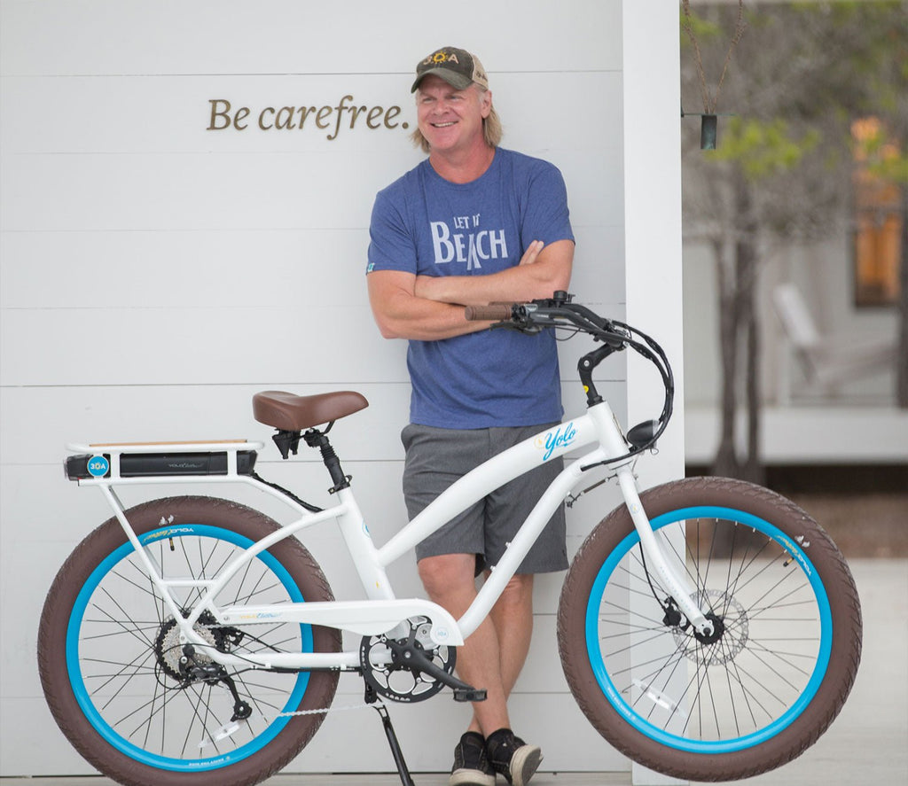 Mike Ragsdale on the 30A Cruiser Electric Bike - YOLO Board and Bike
