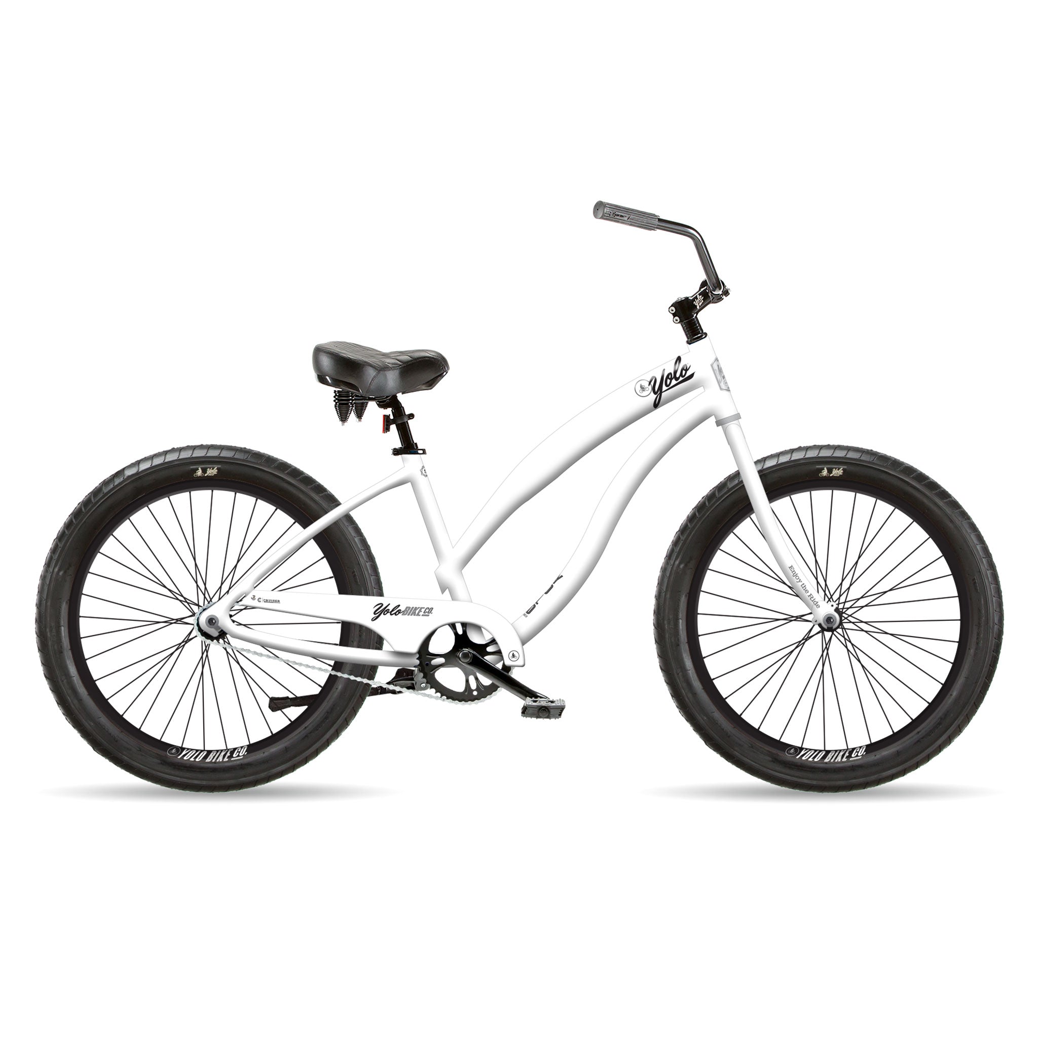 3 Fat Tire Beach Cruiser Bike White YOLO Bike YOLO Board and Bike